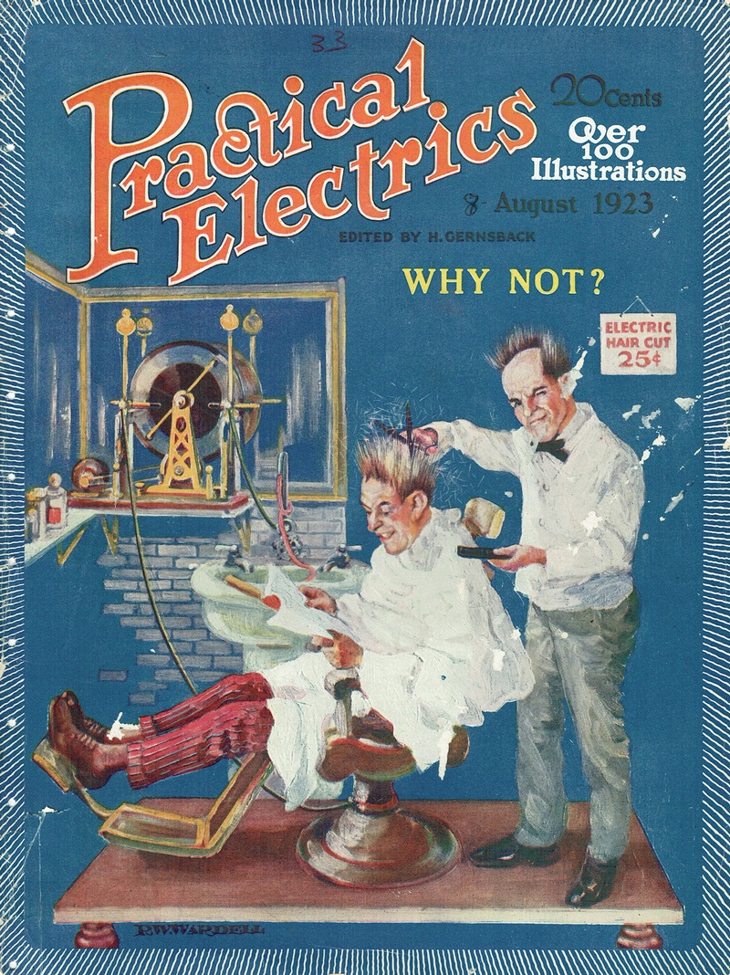An electric haircut of the future (scanned from the August 1923 issue of Practical Electrics magazine)